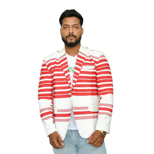 Johar Tribal Mart Biru AdivasiTribal Blazer Khadi Cotton White & Red