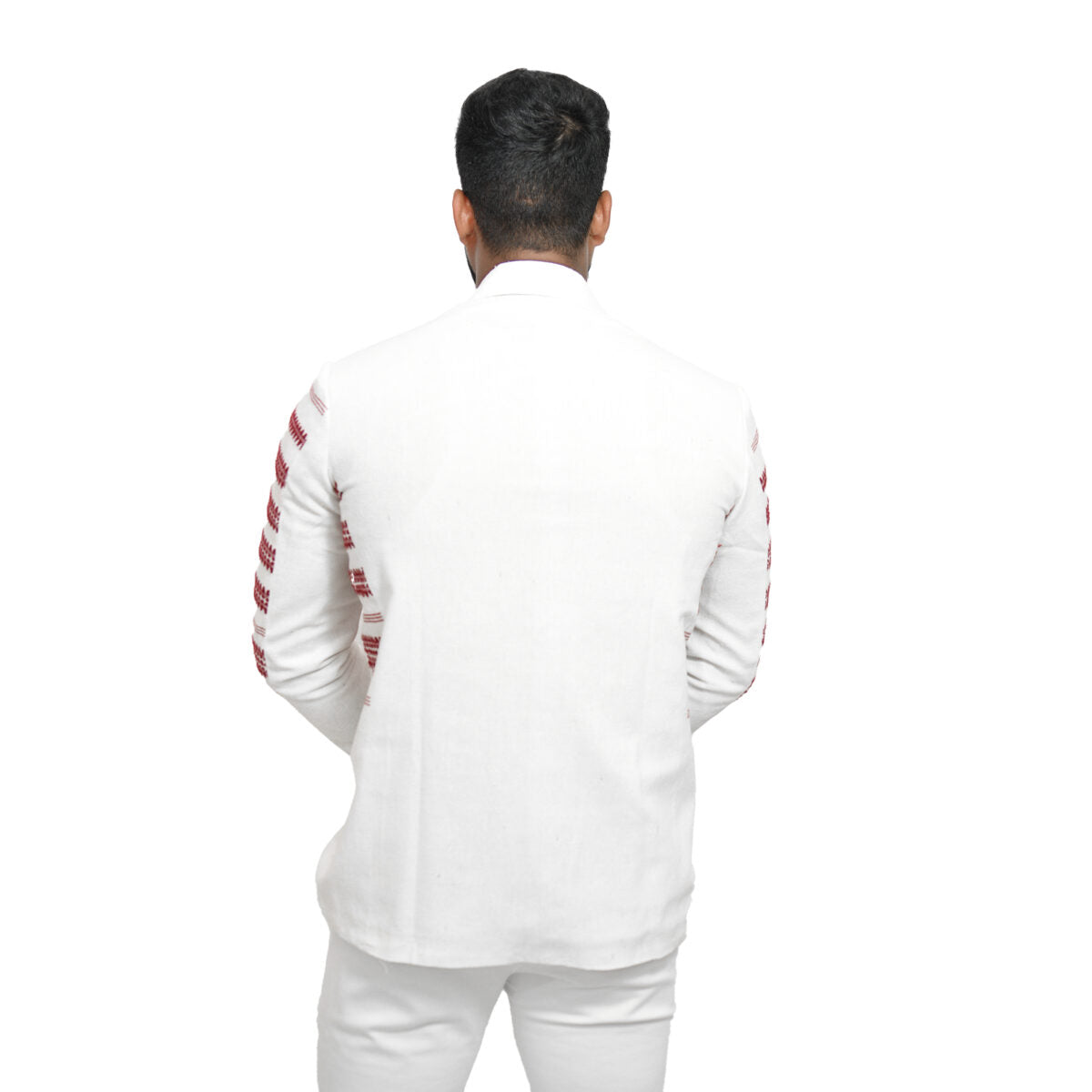 Johar Tribal Mart Kukhena Traditional Blazer Pure Khadi White & Maroon