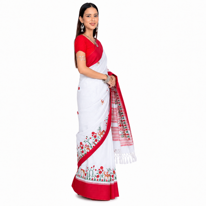 Johar Tribal Mart Adivasi Deer Work Embroidery Saree