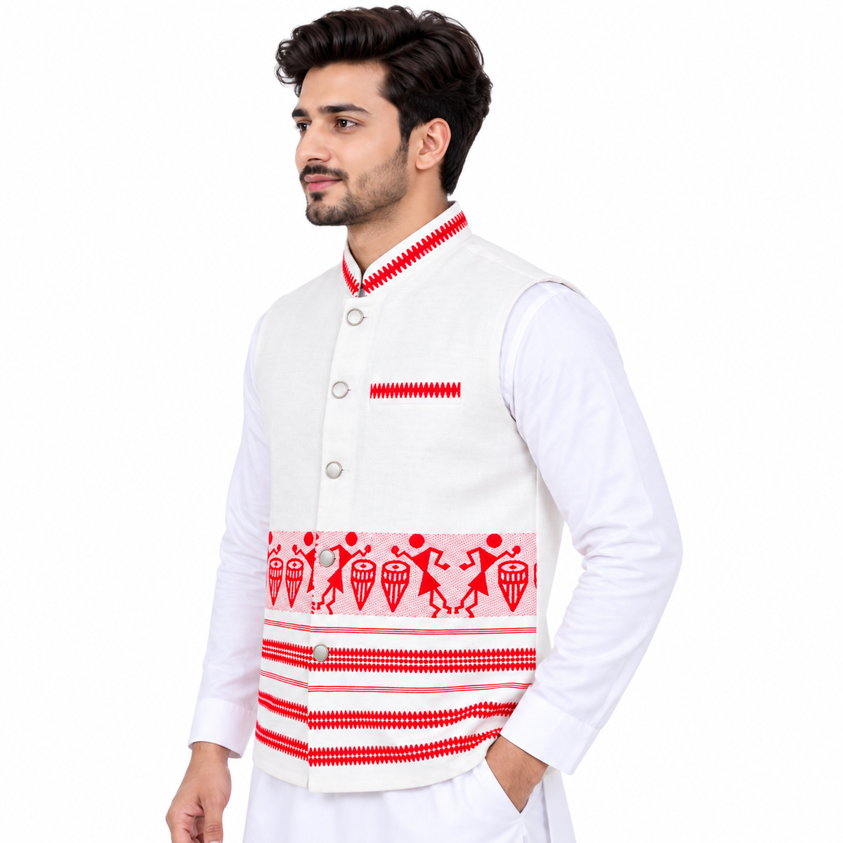 Johar Tribal Mart Men’s Khadi Cotton Tribal Design Bundi – Traditional Ethnic Wear D01