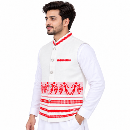 Johar Tribal Mart Men’s Khadi Cotton Tribal Design Bundi – Traditional Ethnic Wear D01
