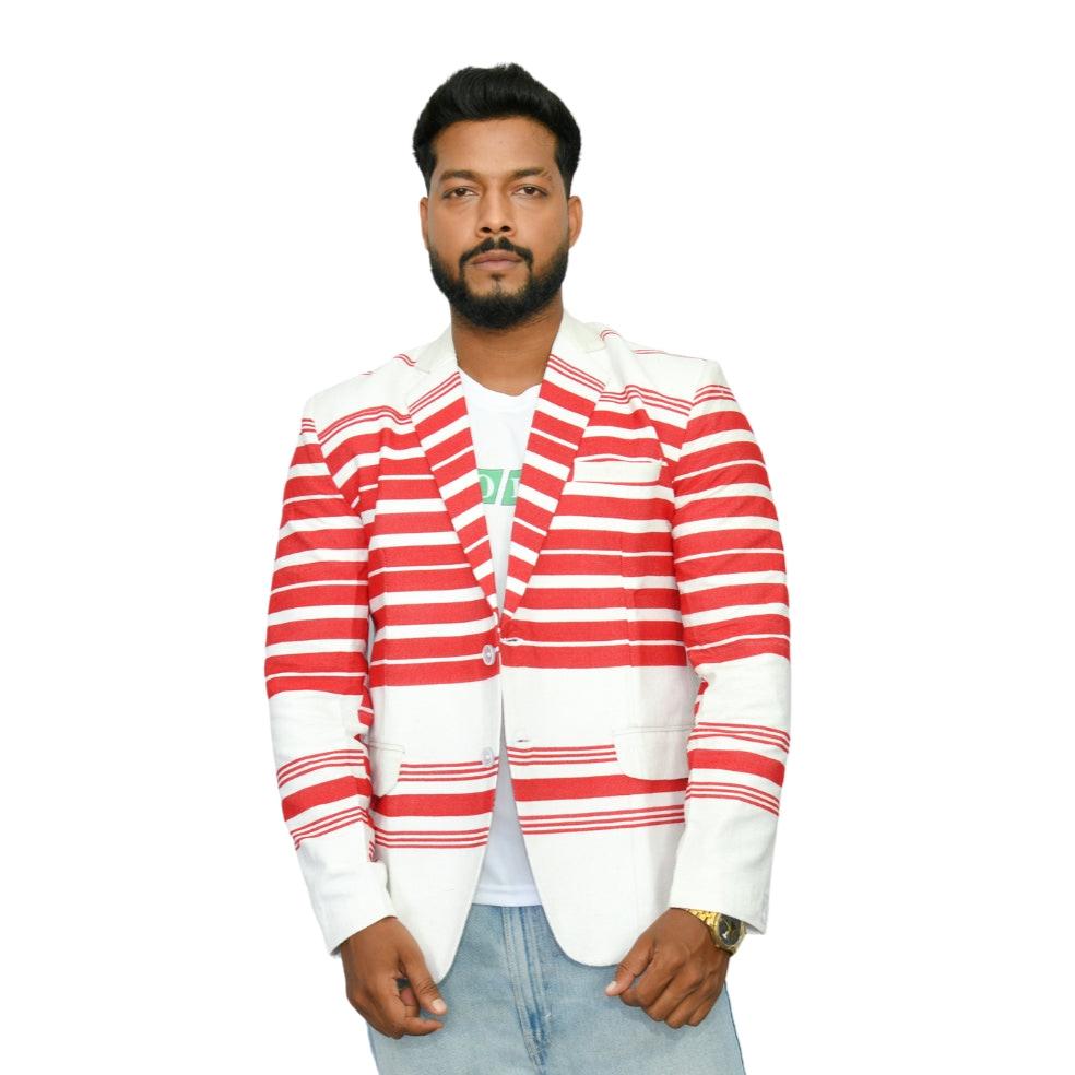 Johar Tribal Mart Biru AdivasiTribal Blazer Khadi Cotton White & Red