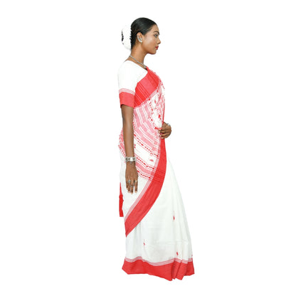 Johar Tribal Mart Adivasi Cotton Saree High Quality White & Red
