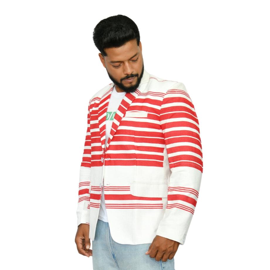 Johar Tribal Mart Biru AdivasiTribal Blazer Khadi Cotton White & Red