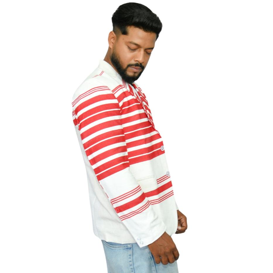 Johar Tribal Mart Biru AdivasiTribal Blazer Khadi Cotton White & Red