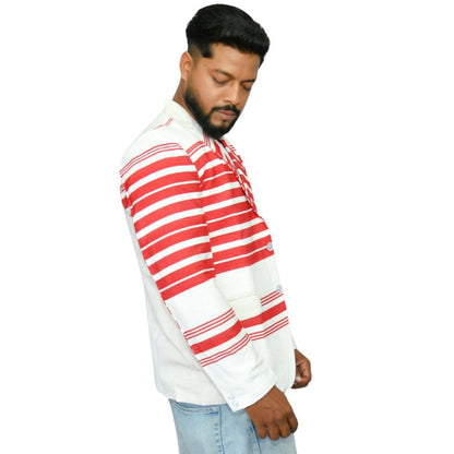 Johar Tribal Mart Biru AdivasiTribal Blazer Khadi Cotton White & Red