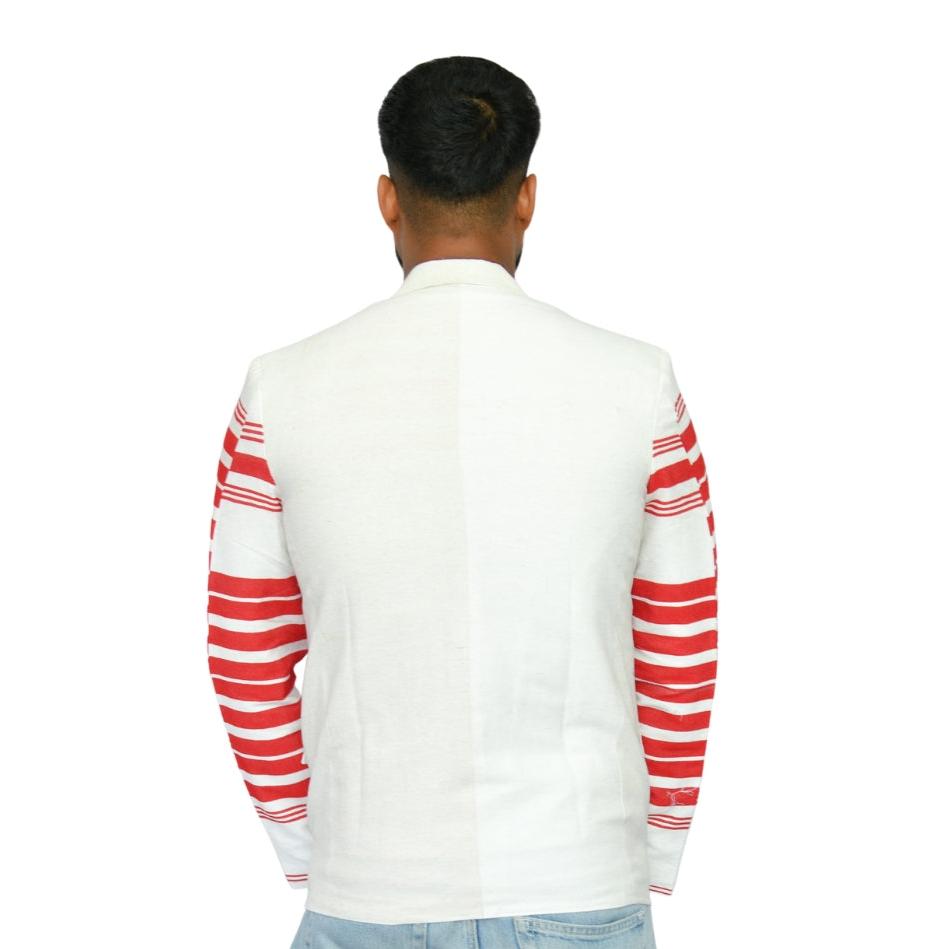 Johar Tribal Mart Biru AdivasiTribal Blazer Khadi Cotton White & Red