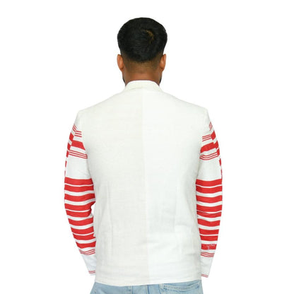 Johar Tribal Mart Biru AdivasiTribal Blazer Khadi Cotton White & Red