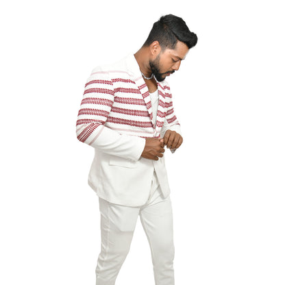 Johar Tribal Mart Kukhena Traditional Blazer Pure Khadi White & Red