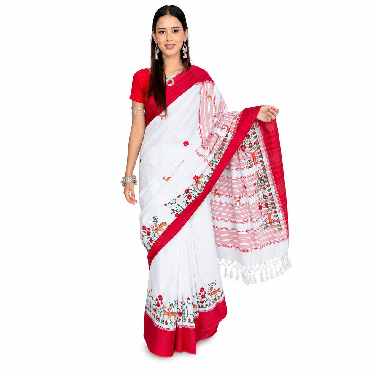Johar Tribal Mart Adivasi Deer Work Embroidery Saree